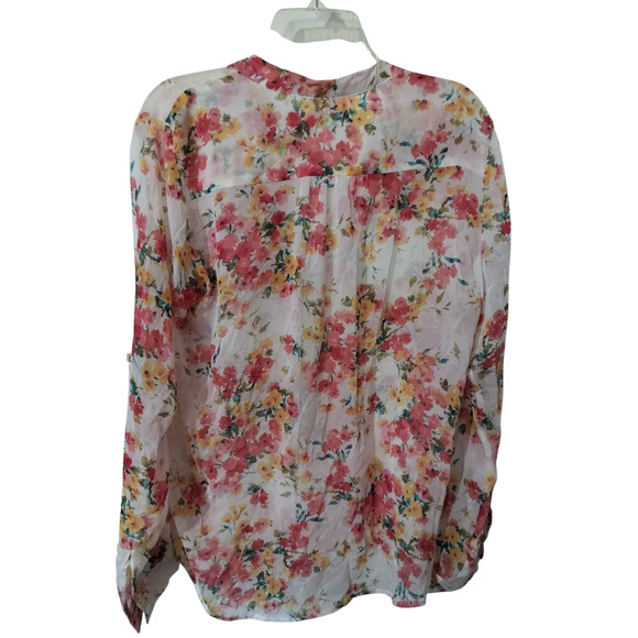 3460) Kut From The Kloth Jasmine Chiffon Semi Sheer Floral Pink Tunic Blouse L - Picture 2 of 9